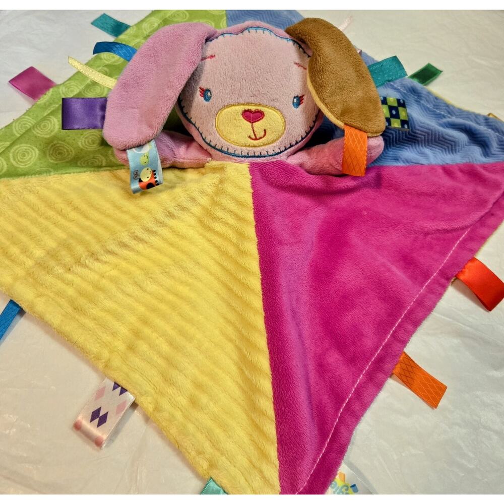 Taggies Puppy Dog Security Blanket Lovey 14"x14" Plush Colorful Stuffed Animal - Picture 2 of 12